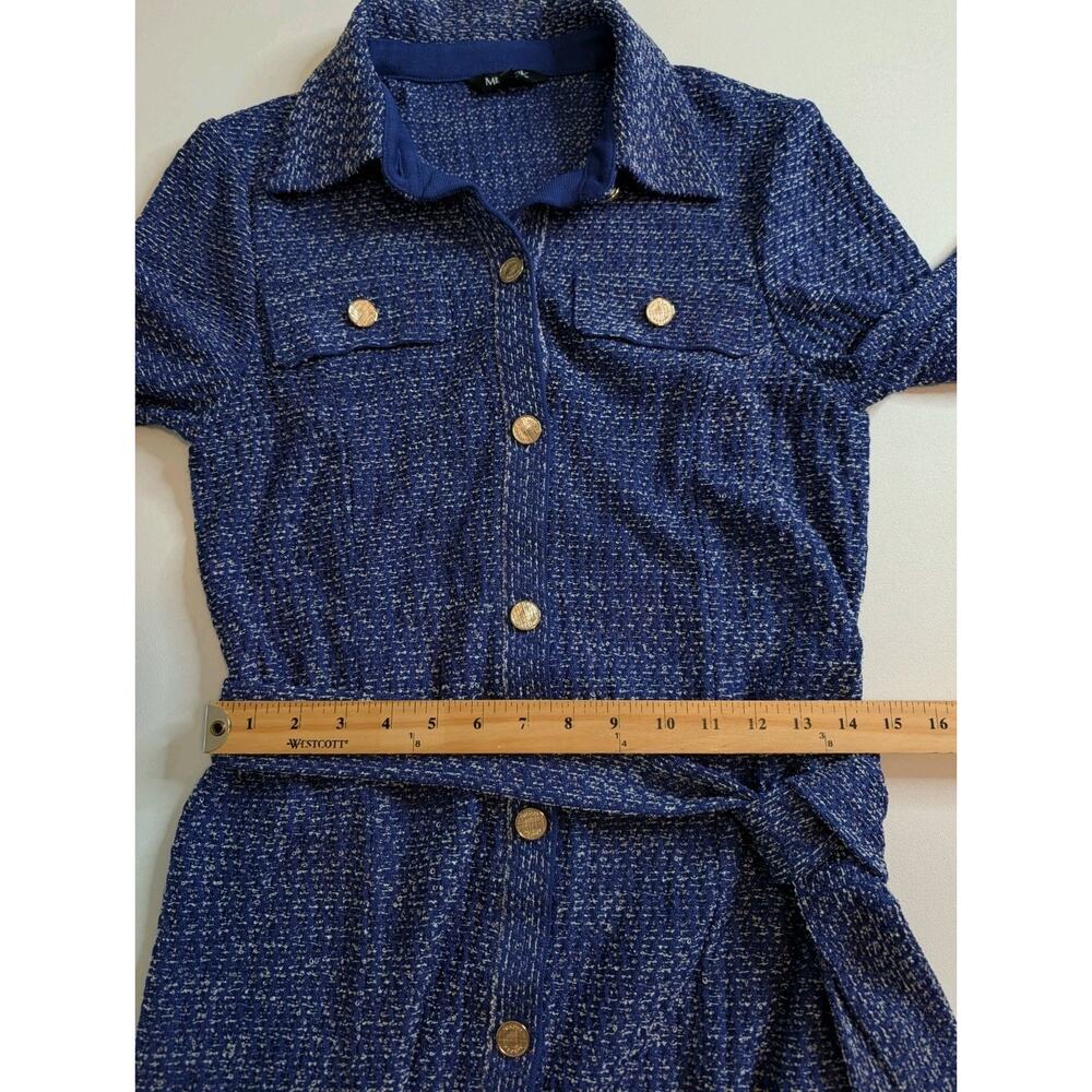 Misook Belted Tweed Knit Midi Dress - Starry Night Blue Size Small - Picture 10 of 12